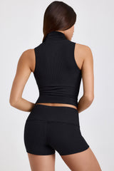 Della-Ribbed Modal Turtleneck Tank Top in Black