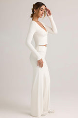 Melida-Modal Foldover Wide-Leg Trousers in White
