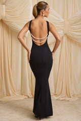 Xanthia-Pearl-Detail Halterneck Maxi Dress in Black