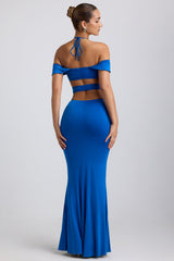 Karleen-Slinky Jersey Cut-Out Halterneck Gown in Cobalt Blue