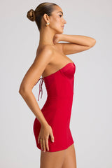 Eliska-Strapless A-Line Mini Dress in Fire Red