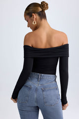 Ceyln-Modal Off-Shoulder Ruched Bodysuit in Black