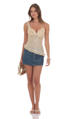 Asymmetrical Sequin Ruffle Top in Gold