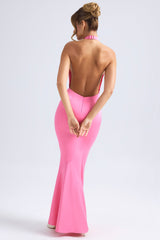 Desiree-Halterneck Fishtail Gown in Hot Pink