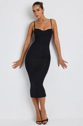 Nora-Modal Ruched Layered Midaxi Dress in Black