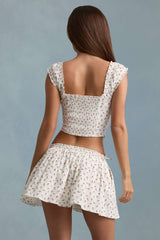 Faela-Ruched Cotton-Poplin Corset Top in Rose Print