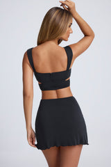 Kira-Hardware Detail Cut-Out Crop Top in Black