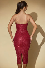 Eisley-Embellished Sweetheart-Neck Midi Dress in Red