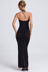 Margot-Hardware Detail Cut-Out Halterneck Maxi Dress in Black