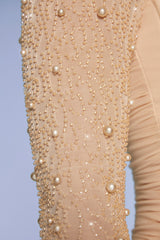 St Germain-Embellished Long Sleeve Mini Dress in Sand