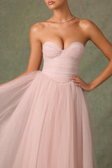 Cindy-Tulle Corset Midaxi Dress in Dusty Rose