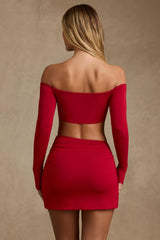 Irie-Modal Contrast-Trim Crop Top in Red