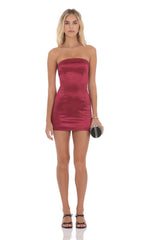 Satin Strapless Bodycon Dress in Wine
