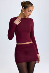 Elli-Modal High Neck Long Sleeve Open Back Top in Wine Red