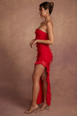 Nevali-Bandeau Ruffle Detail Maxi Dress in Red