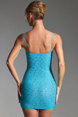 Aellin-Embellished Bodycon Mini Dress in Aqua Blue