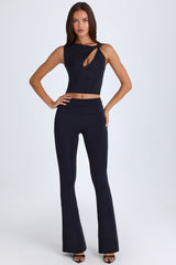 Alexandria-Foldover Flared Trousers in Black