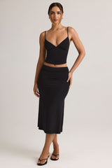 Luella-Modal Ruched Mid-Rise Midaxi Skirt in Black