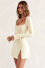 Baize-Square Neck Long Sleeve Mini Dress in Ivory