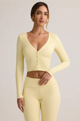 Kiva-Modal Ribbed Cropped Cardigan in ButterCream Yellow