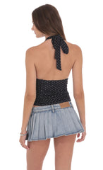 Pleated Denim Skort in Light Blue