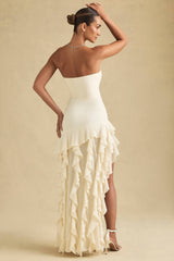 Diletta-Ruffle-Trim Strapless Gown in Ivory