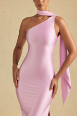 Sheril-Asymmetric Scarf-Detail Maxi Dress in Soft Pink