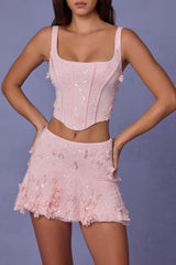 Lorelei-Embellished Mid-Rise A-Line Mini Skirt in Soft Pink