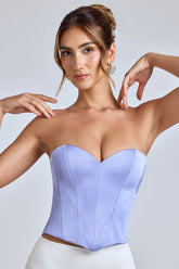Effie-Strapless Lace-Up Satin Corset in Blue Lavender