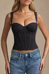 Junia-Underwired Lace Corset Top in Black