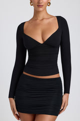 Emry-Modal Ruched Long-Sleeve Top in Black