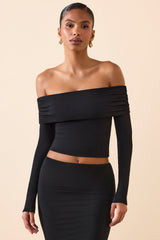 Kesia-Modal Off-Shoulder Long-Sleeve Top in Black