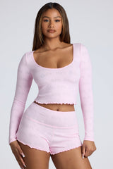 Loungewear-Mid Rise Pointelle Mini Shorts in Pink Lemonade