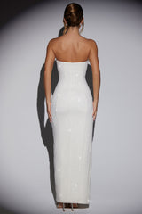 Somina-Embellished Bandeau Cowl Neck Maxi Dress in Ivory
