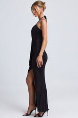 Margot-Hardware Detail Cut-Out Halterneck Maxi Dress in Black