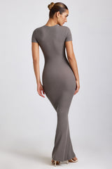 Freya-Ribbed Modal Maxi Dress in Grey