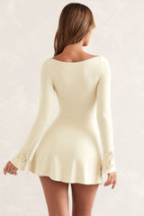 Baize-Square Neck Long Sleeve Mini Dress in Ivory