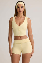 Lene-Modal Ribbed Button-Up Vest Top in ButterCream Yellow