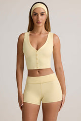 Lene-Modal Ribbed Button-Up Vest Top in ButterCream Yellow