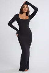 Mona-Ribbed Modal Mid Rise Maxi Skirt in Black