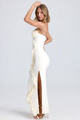 Kazumi-Plissé Ruffle-Trim Maxi Dress in Ivory