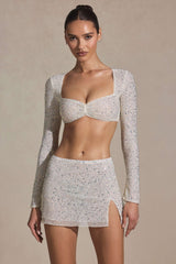 Inina-Embellished Micro Mini Skirt in White