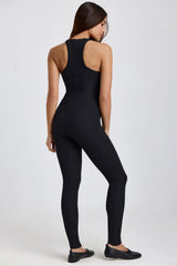 Ulla-Petite Ribbed Modal Lace-Trim Jumpsuit in Black