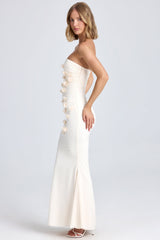 Aveline-Draped Floral-Appliqué Maxi Dress in Ivory
