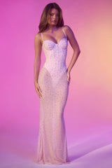 Alara-Semi-Sheer Embellished Corset Gown in Pink