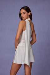 Kiraz-Asymmetric Scarf-Detail Mini Dress in White