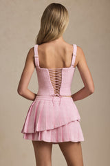 Nada-Layered Pleated Low-Rise Mini Skirt in Soft Pink