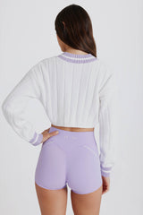 Cable Knit Cotton Cropped Jumper in Lilac Ivory