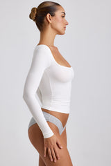 Tia-Ribbed Modal Long Sleeve Top in White