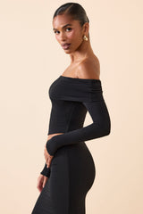 Kesia-Modal Off-Shoulder Long-Sleeve Top in Black